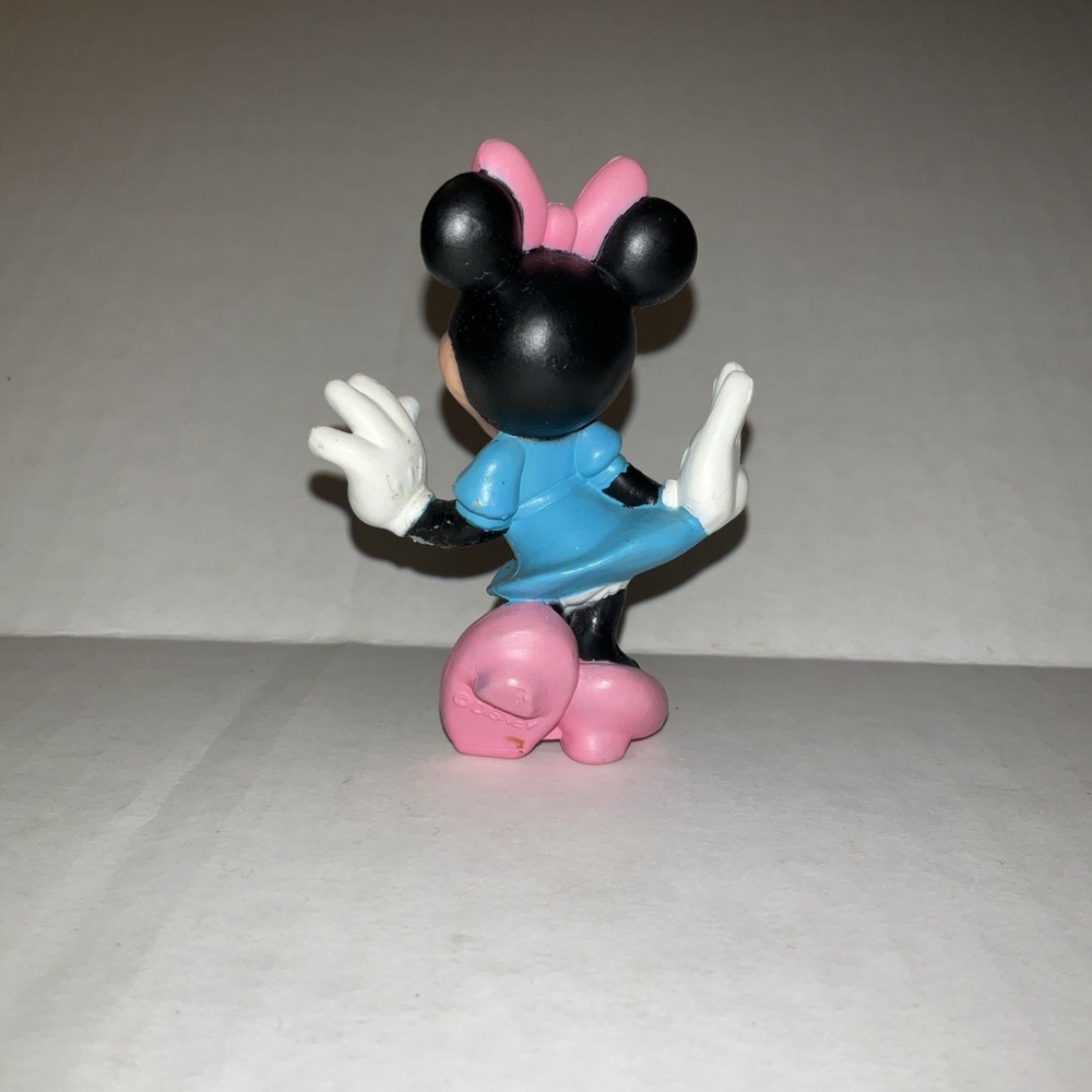 Vintage Disney Minnie Mouse Collectible Figurine 3 Inch Blue Dress Pink Bow - Picture 4 of 4